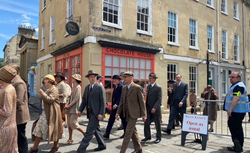 Seven Dials filming near Abbey Green credit B&NES Film Office